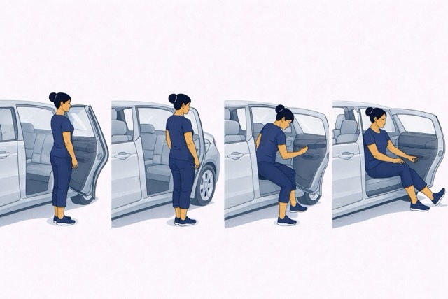 Getting into car back seat